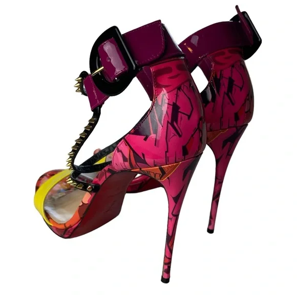 Christian Louboutin Spikes Choca Lux 120 Pat Metrograf Heels Sandals 39.5/9.5 - Picture 8 of 13